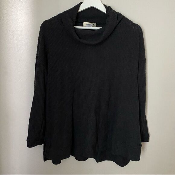 Everleigh Top Tunic Cowl Neck Black Soft Rib Knit Cozy Casual Long Sleeve - Picture 2 of 9